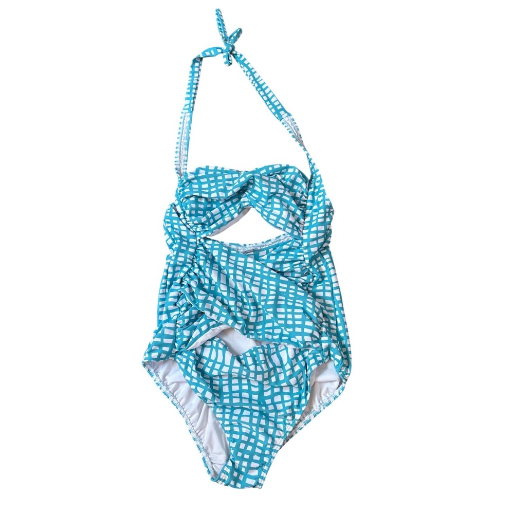 Venus One Piece Swimsuit Women Teal Geometric Cutout Halter NEW SIZE 10